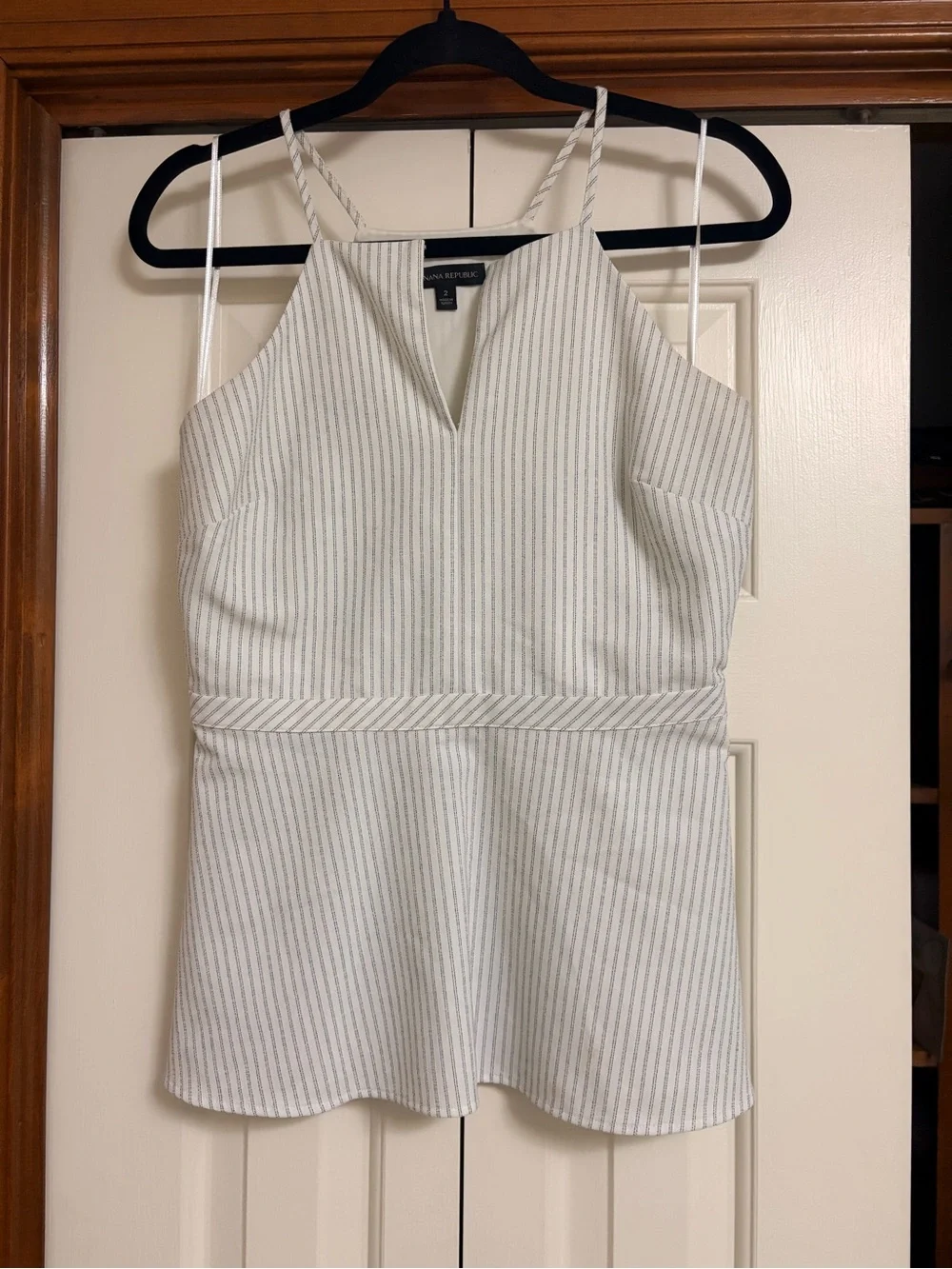 Banana White Striped Halter Peplum Top